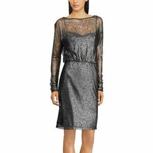 American Living Cocktail Dress Metallic Black Slvr